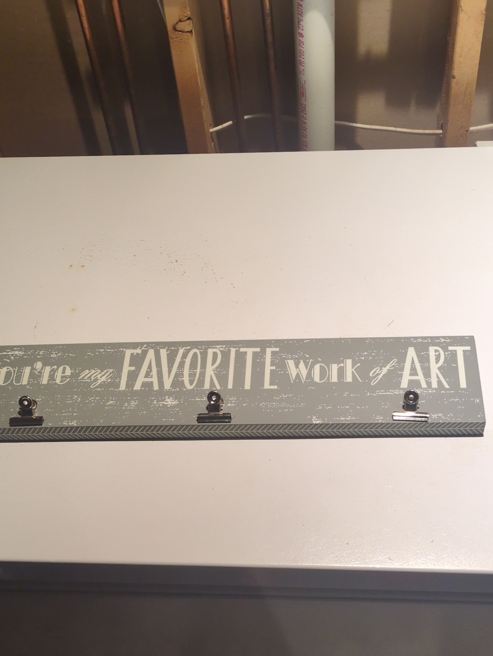 Favorite Work of Art Gray Wall Hook Sign with Clips